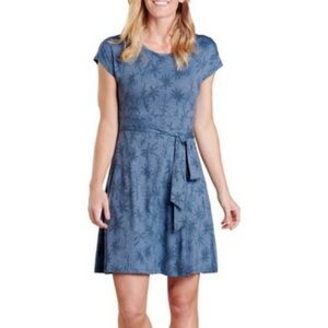 Toad&Co Cue Wrap Dress Womens L Blue Floral Tencel Cotton Outdoor Hiking Camping